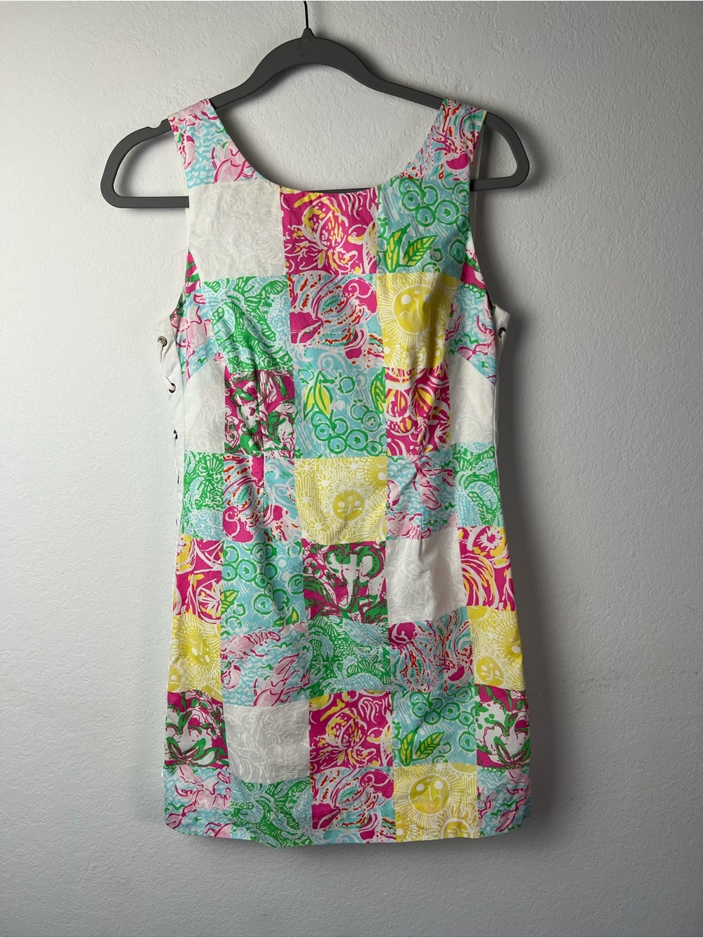 Lilly Pulitzer Lace Up Multi Patchwork Mini Shift Dress
